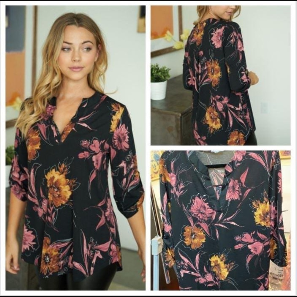 V-Neck 3/4 Sleeve Floral
